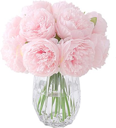 Decpro 2 Bunches Artificial Peonies, 10 Heads Silk Peony Fake Flower Bouquets for Wedding Home Office Party Hotel Decor, Table Centerpieces, Floral Arrangements, Light Pink - NO VASE