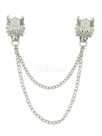 Collar Clip Chain Gold Lion Pin Brooch Suit Accessories - Milanoo.com