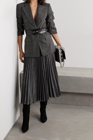 Dark gray Pleated houndstooth wool-blend midi skirt | Michael Kors Collection | NET-A-PORTER