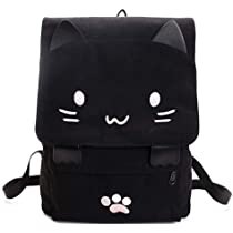Amazon.com: Black College Cute Cat Embroidery Canvas School Backpack Bags(Cat-W) : Clothing, Shoes & Jewelry