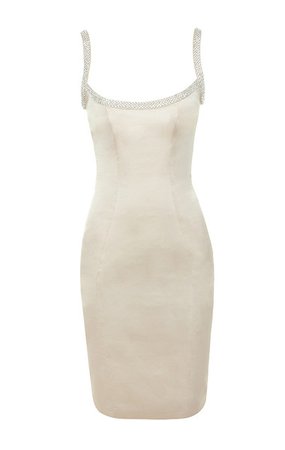Clothing : Bodycon Dresses : 'Camilla' Champagne Satin Dress with Hand Sewn Crystals - Limited Edition
