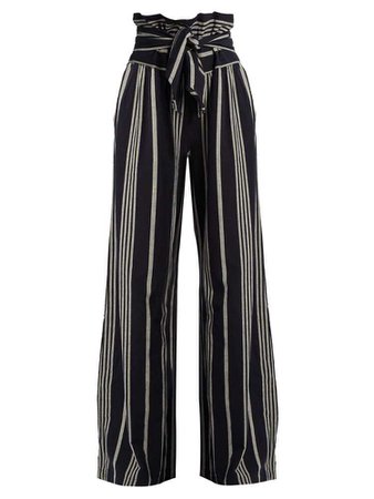 Paperbag-waist wide leg-leg cotton trousers