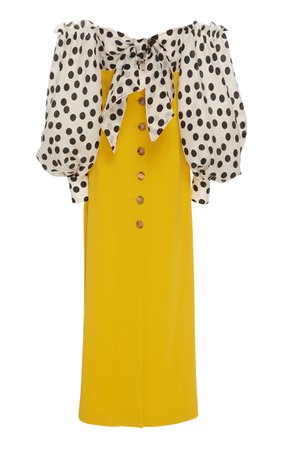 Off-The-Shoulder Polka-Dot Silk Maxi Dress by Carolina Herrera | Moda Operandi