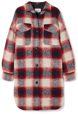 Gario Oversized Checked Wool-blend Flannel Coat - Red