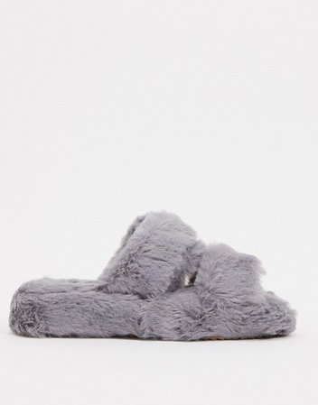 Simmi London fluffy slippers in gray | ASOS