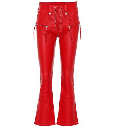Leather lace-up flared pants