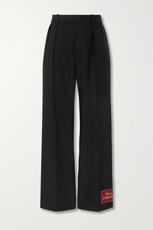Black Appliquéd wool and mohair-blend straight-leg pants | Gucci | NET-A-PORTER