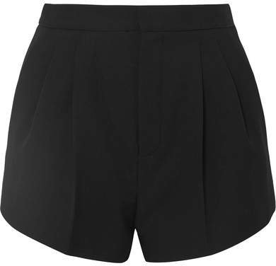 Belted Pleated Grain De Poudre Wool Shorts - Black