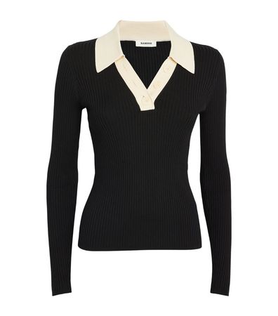 Womens SANDRO black Ribbed Polo Shirt | Harrods # {CountryCode}