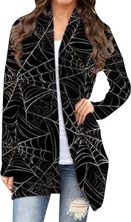 YMING Womens Halloween Open Front Cardigan Oversized Pumkin Print Blouse Cute Spooky Pattern Cardigans at Amazon Women’s Clothing store