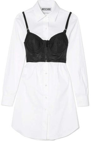 Layered Lace-trimmed Satin And Cotton-blend Poplin Dress - White