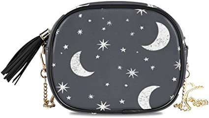Amazon.com: ALAZA Women's Moon Stars and Clouds the Midnight Sky PU Leather Crossbody Bag Shoulder Purse with Tassel