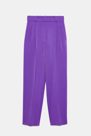 Костюмные брюки с высокой посадкой и защипами яркий фиолетовый цвет - Новинки LIME