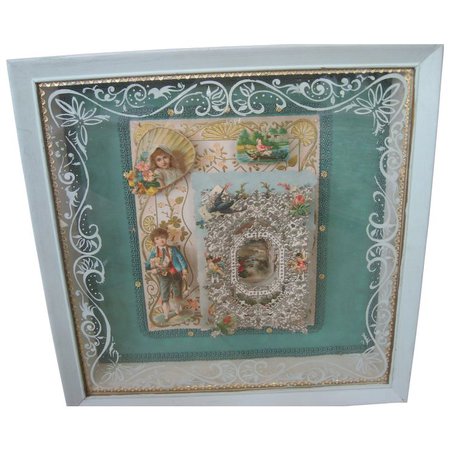 Victorian-Style 3D/High-Relief Vintage Valentines Framed Shadow Box : Darling Dolls & Collectibles | Ruby Lane
