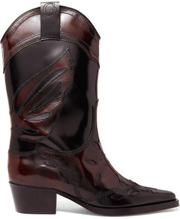 Marlyn Embroidered Patent-leather Boots - Black