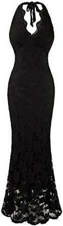 Angel-fashions Women's Robes Halter V Neck Lace Mermaid Noir Longs Soiree XXLarge: Amazon.fr: Vêtements et accessoires