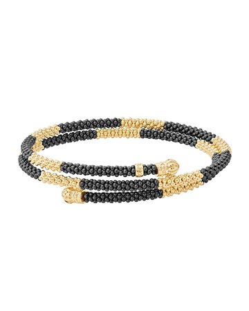 Lagos Black Caviar & 18K Gold Long Striped Coil Bracelet