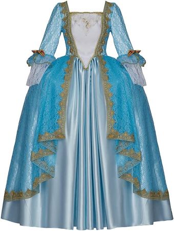 High-end Blue Floral Queen Marie Antoinette Dress Medieval