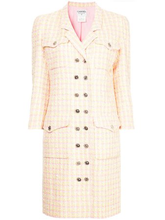 Chanel Vintage Checked Double Breasted Coat - Farfetch