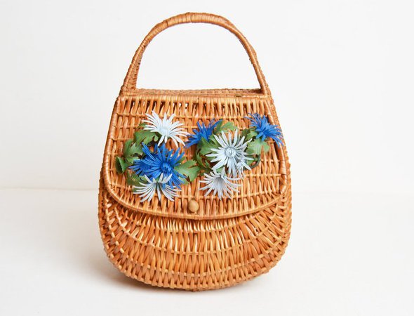 Vintage 50s Flower Basket PURSE / 1950s Brown Wicker Picnic | Etsy