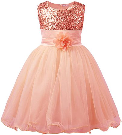 Amazon.com: JerrisApparel Little Girls' Sequin Mesh Flower Ball Gown Party Dress Tulle Prom (6, Orange): Clothing