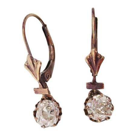Old Mine Cut Diamond Victorian 14 Karat Rose Gold Drop Dangle Earrings For Sale at 1stDibs