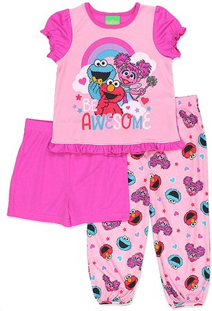 Amazon.com: Sesame Street Girls 3 Piece Shorts Pajamas Set (3T, Pink): Clothing