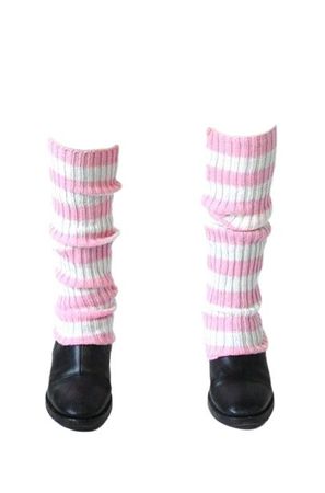 Pink white striped leg warmers black boots @White_Oleander