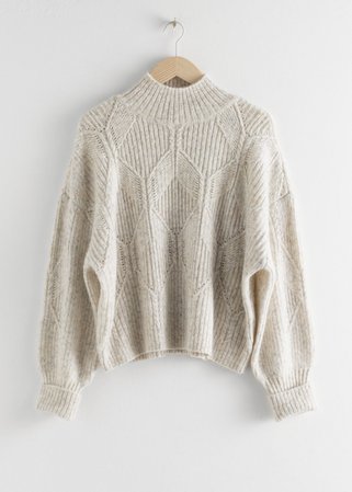 Boxy Cable Knit Sweater - White Melange - Sweaters - & Other Stories