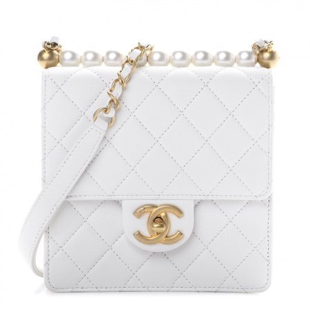 CHANEL Lambskin Quilted Chic Pearls Flap White 586644