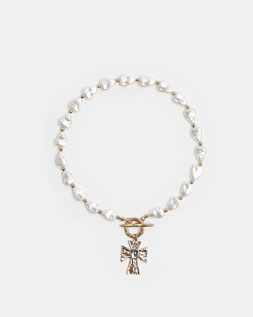 White pearl cross necklace | River Island