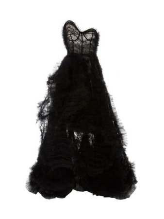 Black strapless feather dress