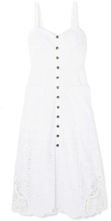 Fara Crocheted Lace-trimmed Broderie Anglaise Cotton Midi Dress - White