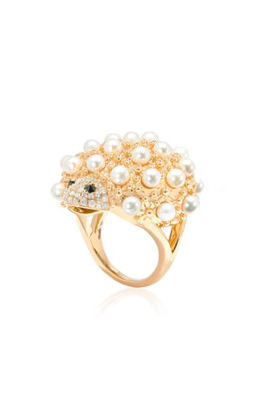 Yvonne Leon Hedgehog 18k Yellow Gold Diamond, Pearl Ring By Yvonne Leon | Moda Operandi