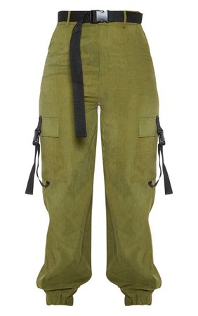 Khaki Buckle Detail Belted Cargo Trouser | PrettyLittleThing