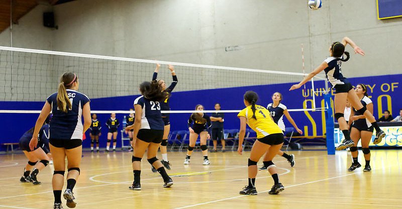 hitting a volleyball