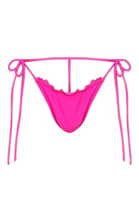 Hot Pink Rib Frill Edge Bikini Bottom | PrettyLittleThing USA