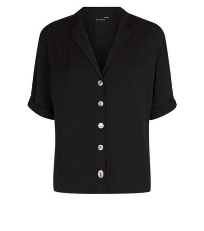 Black Button Front 1/2 Sleeve Boxy Shirt | New Look