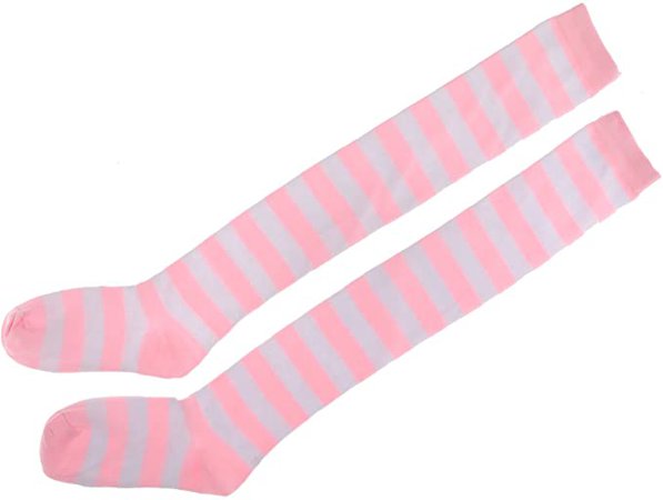 Amazon.com: Womens Extra Long Striped Socks(Over Knee High Opaque Stockings) & Long Arm Warmer Gloves(Punk Gothic Rock) (Pink & White, OneSize) : Clothing, Shoes & Jewelry