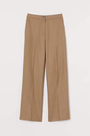 Wide-cut Wool Pants - Beige