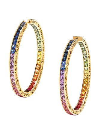 Gold Dolce & Gabbana 18kt yellow gold diamond sapphire rainbow hoops WELB1GWMIX1 - Farfetch