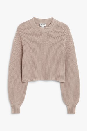 Crop knit sweater - Taupe - Jumpers - Monki WW