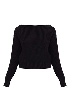 Christiana Blue Knit Slash Neck Crop Sweater | PrettyLittleThing USA