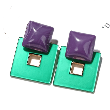 Серьги квадраты зеленый+фиолетовый