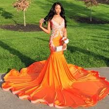 prom black girl baddie dress orange - Google Search