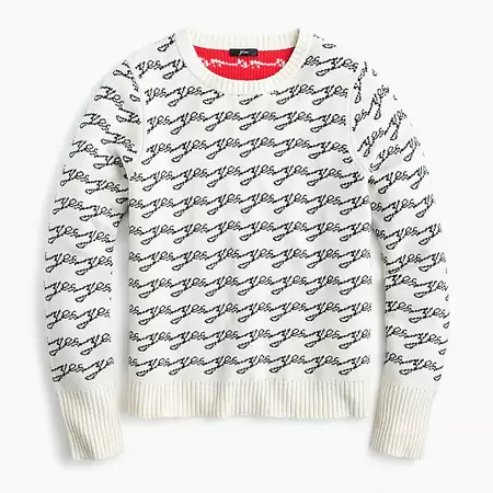 Crewneck colorblock sweater in jacquard "Yes/No" : Women pullovers | J.Crew