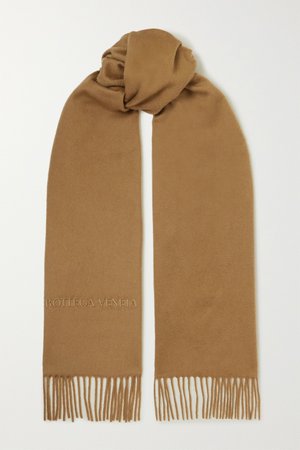 Camel Logo-embossed fringed cashmere scarf | Bottega Veneta | NET-A-PORTER