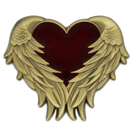 Heart with Angel Wings Pin - Antique Gold | Heart Pins | PinMart | PinMart