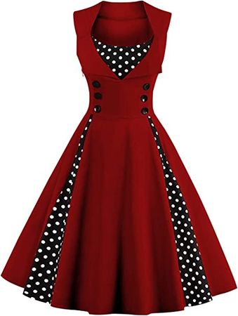 KILLREAL Women's Casual Cocktail Vintage Style Polka Dot Print Rockabilly Dress for Christmas Holiday Red Medium at Amazon Women’s Clothing store