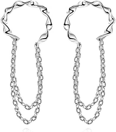 Amazon.com: Reffeer 925 Sterling Silver Ear Cuff Earrings Chain Cartilage Wraps for Women Girls Minimalist Cuff Earrings (C-Black): Clothing, Shoes & Jewelry